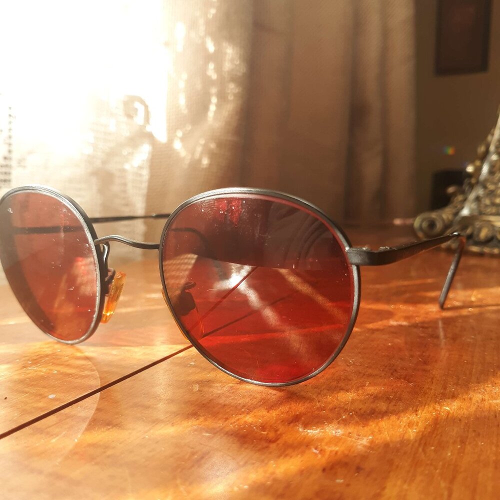 VINTAGE 90s Giorgio Armani 201 706 49 21 red Rx lens Unisex round sunglasses - Picture 4 of 8